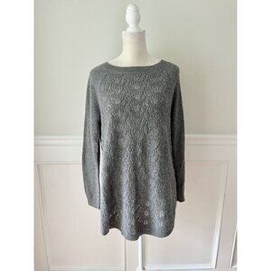 Caslon Gray Pointelle Weave Sweater Tulip Back  L